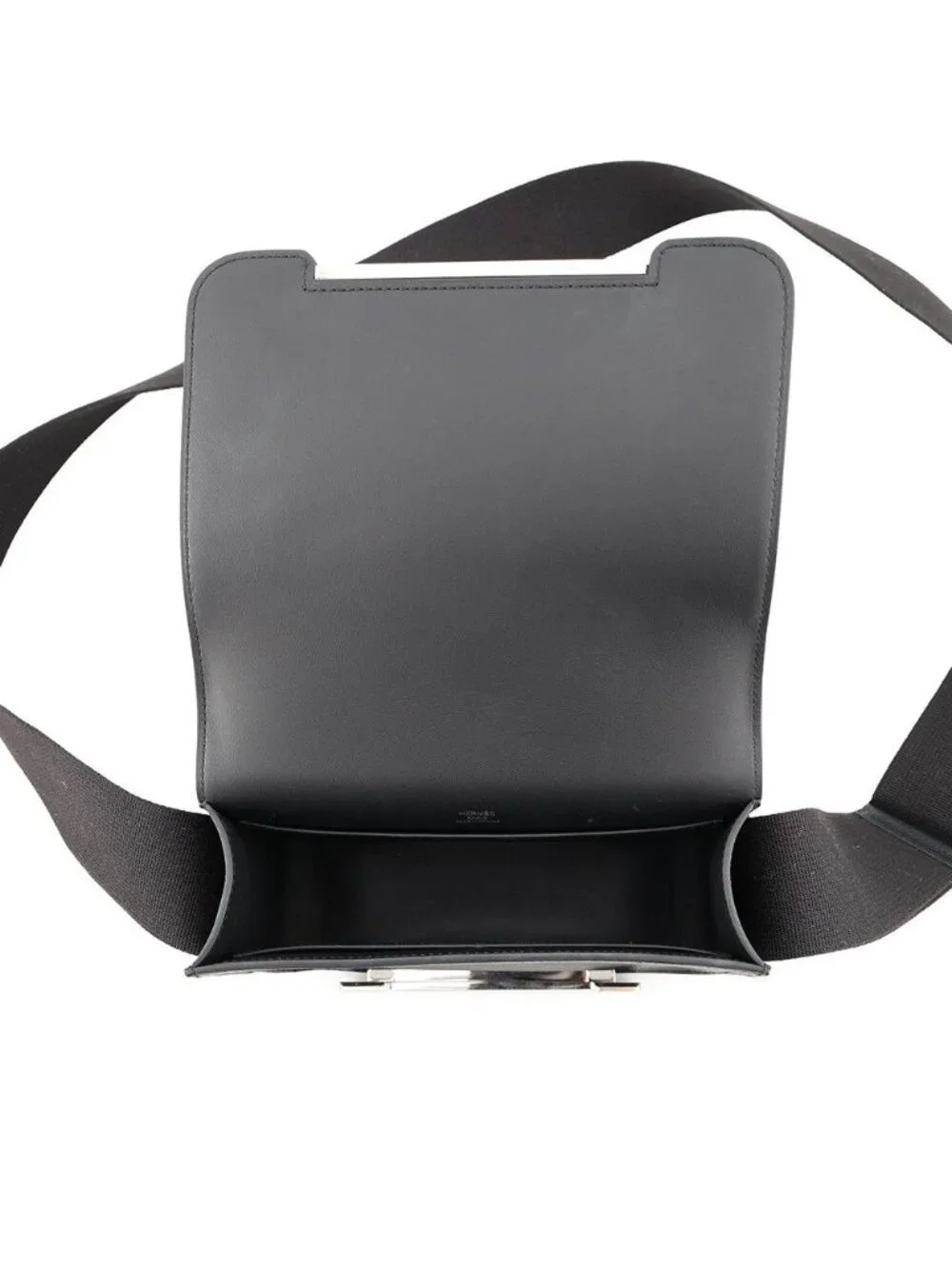 Hermes Shoulder Bag Geta Black Silver Chevre Mysore